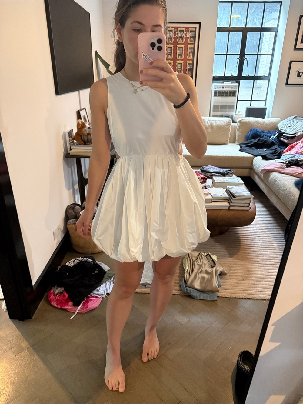 Sleeveless White Bubble Hem Mini Dress - Brand Unspecified